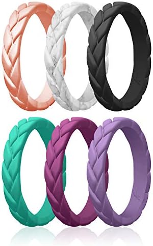 Silicone Rubber Wedding Rings for Women, Thin Stackable Rubber Silicone Wedding Band, Bridal Jewelry Set, Anniversary Rings, Promise Ring, Flame Leaves & Leaves Style, Multi Packs, Multi Colors