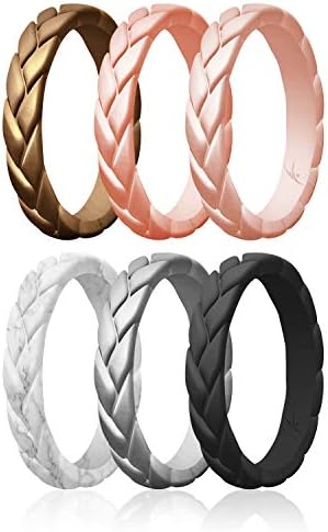 Silicone Rubber Wedding Rings for Women, Thin Stackable Rubber Silicone Wedding Band, Bridal Jewelry Set, Anniversary Rings, Promise Ring, Flame Leaves & Leaves Style, Multi Packs, Multi Colors
