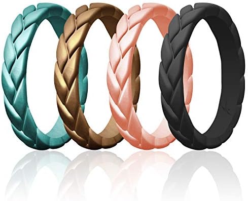 Silicone Rubber Wedding Rings for Women, Thin Stackable Rubber Silicone Wedding Band, Bridal Jewelry Set, Anniversary Rings, Promise Ring, Flame Leaves & Leaves Style, Multi Packs, Multi Colors