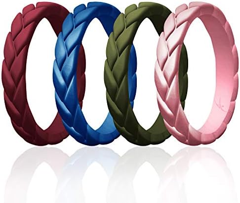 Silicone Rubber Wedding Rings for Women, Thin Stackable Rubber Silicone Wedding Band, Bridal Jewelry Set, Anniversary Rings, Promise Ring, Flame Leaves & Leaves Style, Multi Packs, Multi Colors
