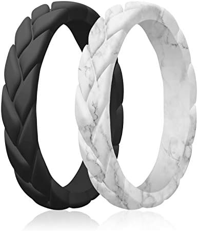 Silicone Rubber Wedding Rings for Women, Thin Stackable Rubber Silicone Wedding Band, Bridal Jewelry Set, Anniversary Rings, Promise Ring, Flame Leaves & Leaves Style, Multi Packs, Multi Colors