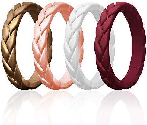 Silicone Rubber Wedding Rings for Women, Thin Stackable Rubber Silicone Wedding Band, Bridal Jewelry Set, Anniversary Rings, Promise Ring, Flame Leaves & Leaves Style, Multi Packs, Multi Colors