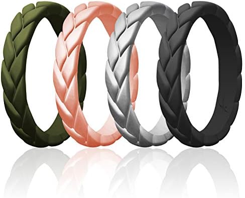Silicone Rubber Wedding Rings for Women, Thin Stackable Rubber Silicone Wedding Band, Bridal Jewelry Set, Anniversary Rings, Promise Ring, Flame Leaves & Leaves Style, Multi Packs, Multi Colors