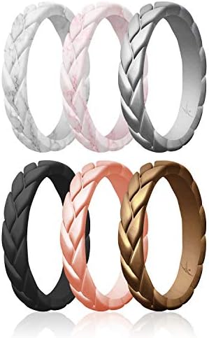 Silicone Rubber Wedding Rings for Women, Thin Stackable Rubber Silicone Wedding Band, Bridal Jewelry Set, Anniversary Rings, Promise Ring, Flame Leaves & Leaves Style, Multi Packs, Multi Colors