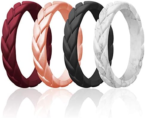 Silicone Rubber Wedding Rings for Women, Thin Stackable Rubber Silicone Wedding Band, Bridal Jewelry Set, Anniversary Rings, Promise Ring, Flame Leaves & Leaves Style, Multi Packs, Multi Colors
