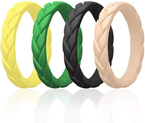 Silicone Rubber Wedding Rings for Women, Thin Stackable Rubber Silicone Wedding Band, Bridal Jewelry Set, Anniversary Rings, Promise Ring, Flame Leaves & Leaves Style, Multi Packs, Multi Colors