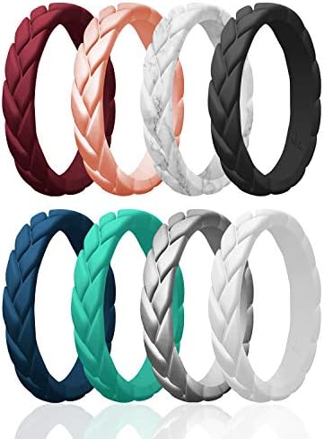 Silicone Rubber Wedding Rings for Women, Thin Stackable Rubber Silicone Wedding Band, Bridal Jewelry Set, Anniversary Rings, Promise Ring, Flame Leaves & Leaves Style, Multi Packs, Multi Colors