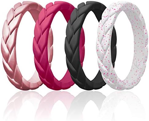 Silicone Rubber Wedding Rings for Women, Thin Stackable Rubber Silicone Wedding Band, Bridal Jewelry Set, Anniversary Rings, Promise Ring, Flame Leaves & Leaves Style, Multi Packs, Multi Colors