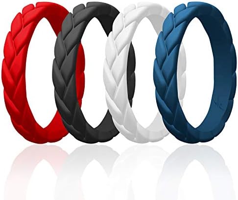 Silicone Rubber Wedding Rings for Women, Thin Stackable Rubber Silicone Wedding Band, Bridal Jewelry Set, Anniversary Rings, Promise Ring, Flame Leaves & Leaves Style, Multi Packs, Multi Colors