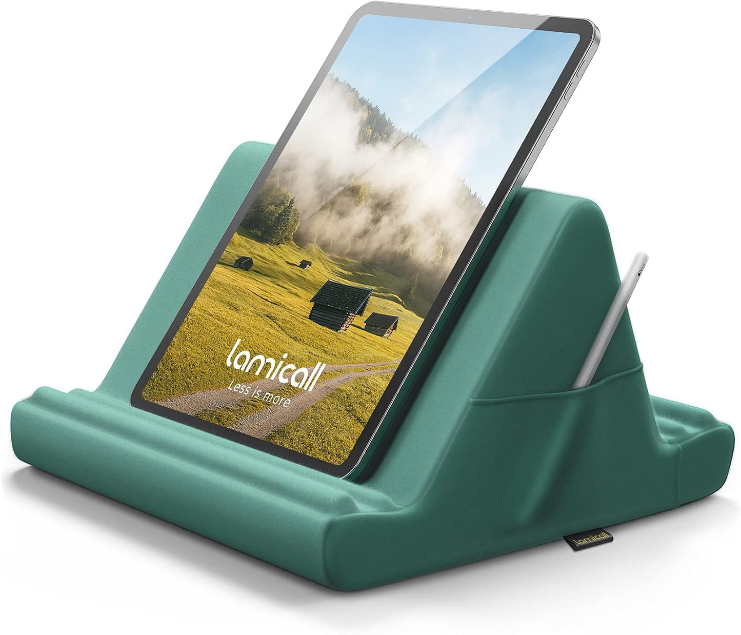 Tablet Pillow Holder Stand - Tablet Pillow Soft Pad for Lap, Bed and Desk with Pocket & 4 Viewing Angles, for Ipad Pro 13, 11, 12.9, Air, Mini, Kindle, Iphone, 4-13" Devices, Black