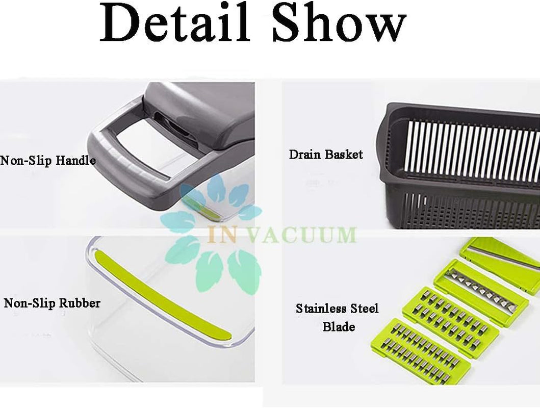 Vegetable Chopper, 15-In-1 Onion Food Chopper Multifunctional Mandoline Slicer Cutter Chopper and Grater Food Slicer Vegetable Cutter