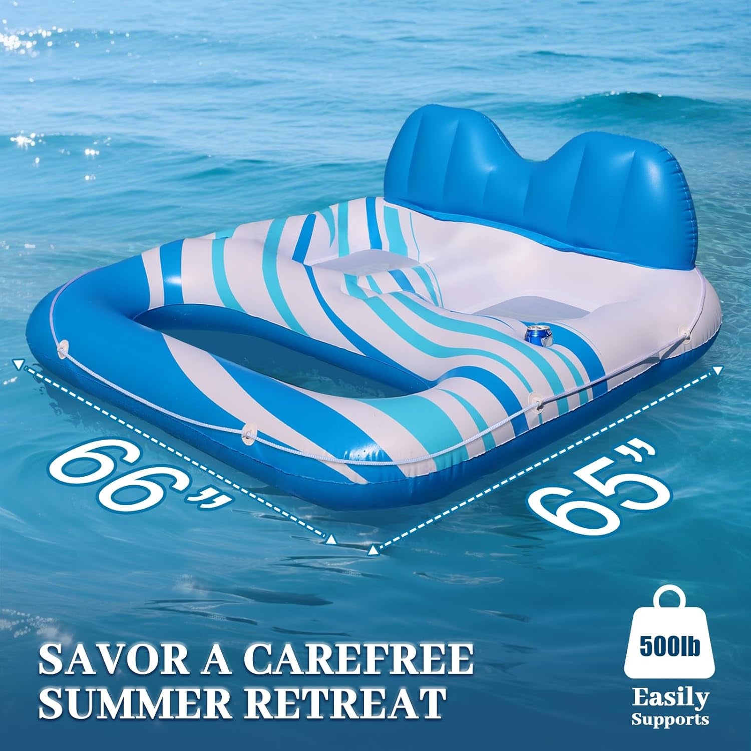 Pool Float for Adults – Extra Large Inflatable Tanning Pool Float with Backrest, Footrest & 2 Cup Holders, Heavy Duty Float Lounger for Pool, Lake, River