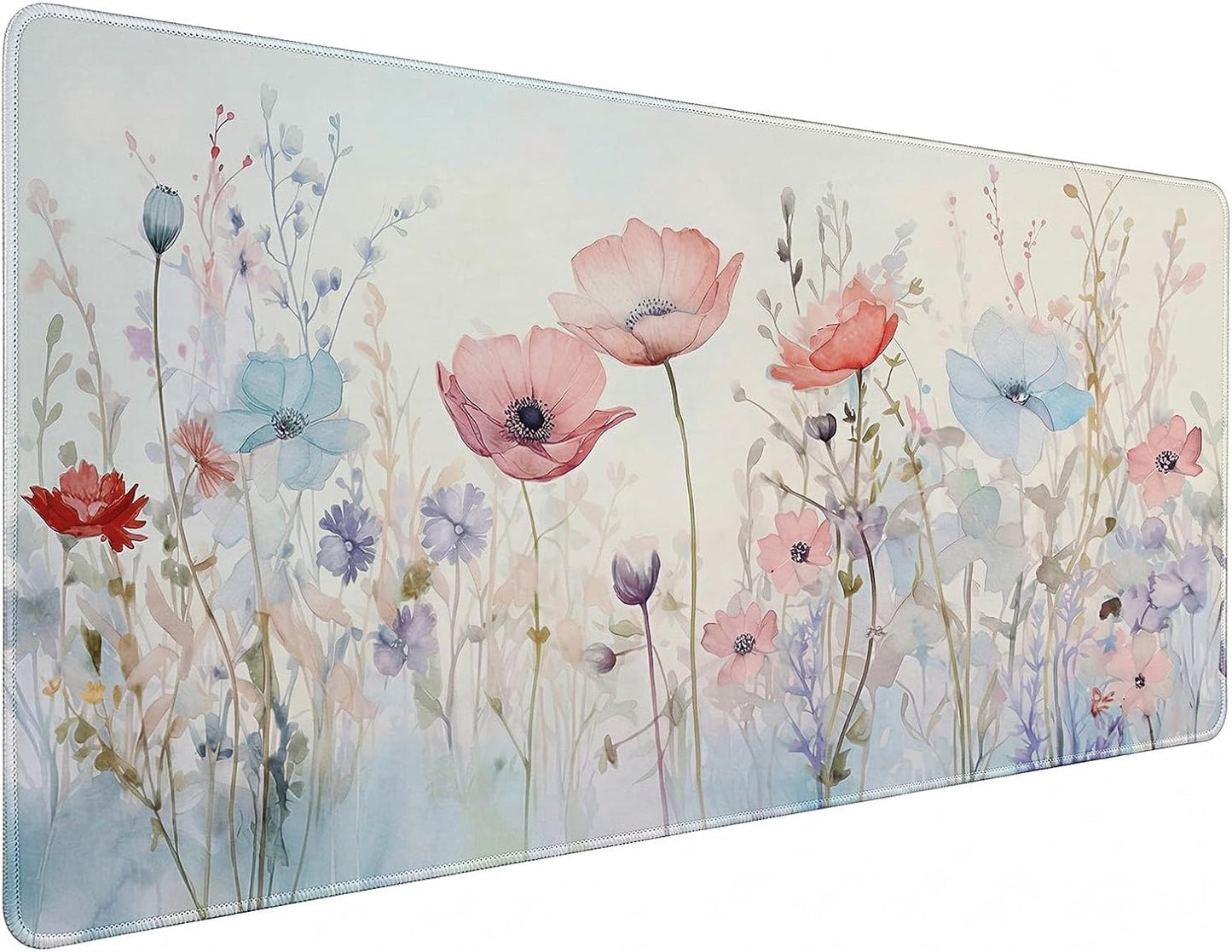 Large Desk Mat Floral Mouse Pad, XXL Non-Slip Waterproof Keyboard Mat with Stitched Edges, Full Desk Protector for Women Office Home Laptop (Pink)