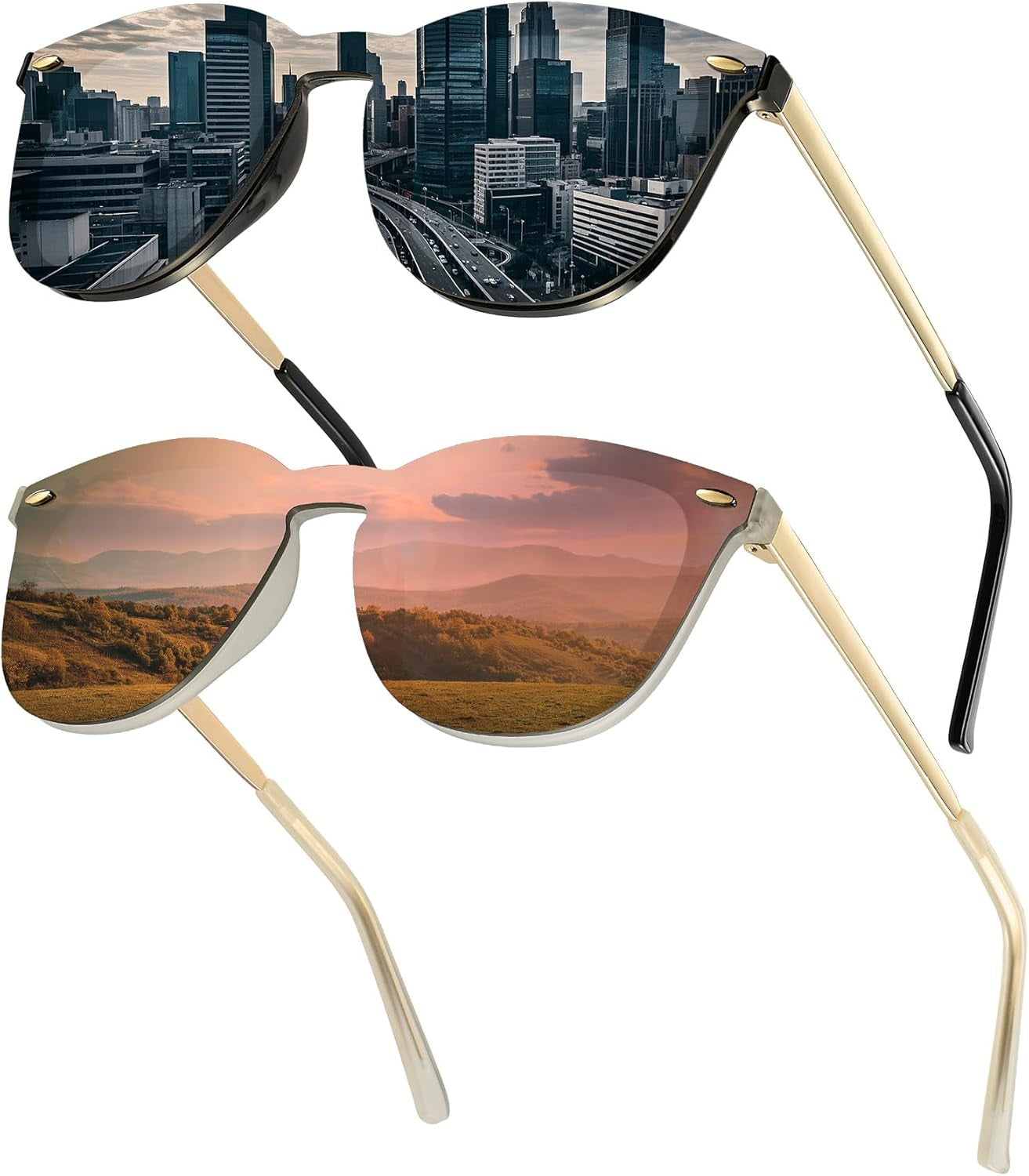 Trendy Rimless Mirrored Sunglasses Reflective Sun Glasses for Women Men