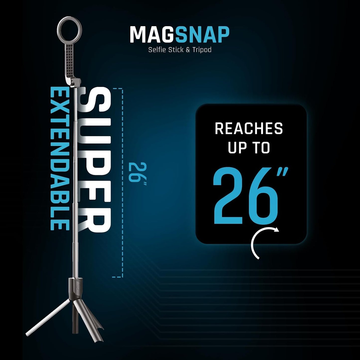 Magnetic Selfie Stick Tripod with Remote – Adjustable up to 26", Strong Upgraded Magnet + Bluetooth Remote| Selfie Stick for Iphone 12 and Newer – Travel-Friendly, Great for Video Recording