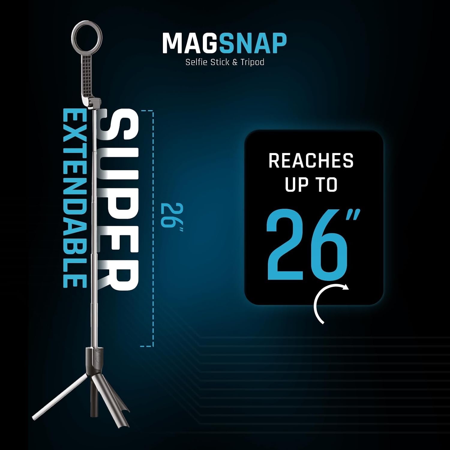 Magnetic Selfie Stick Tripod with Remote – Adjustable up to 26", Strong Upgraded Magnet + Bluetooth Remote| Selfie Stick for Iphone 12 and Newer – Travel-Friendly, Great for Video Recording