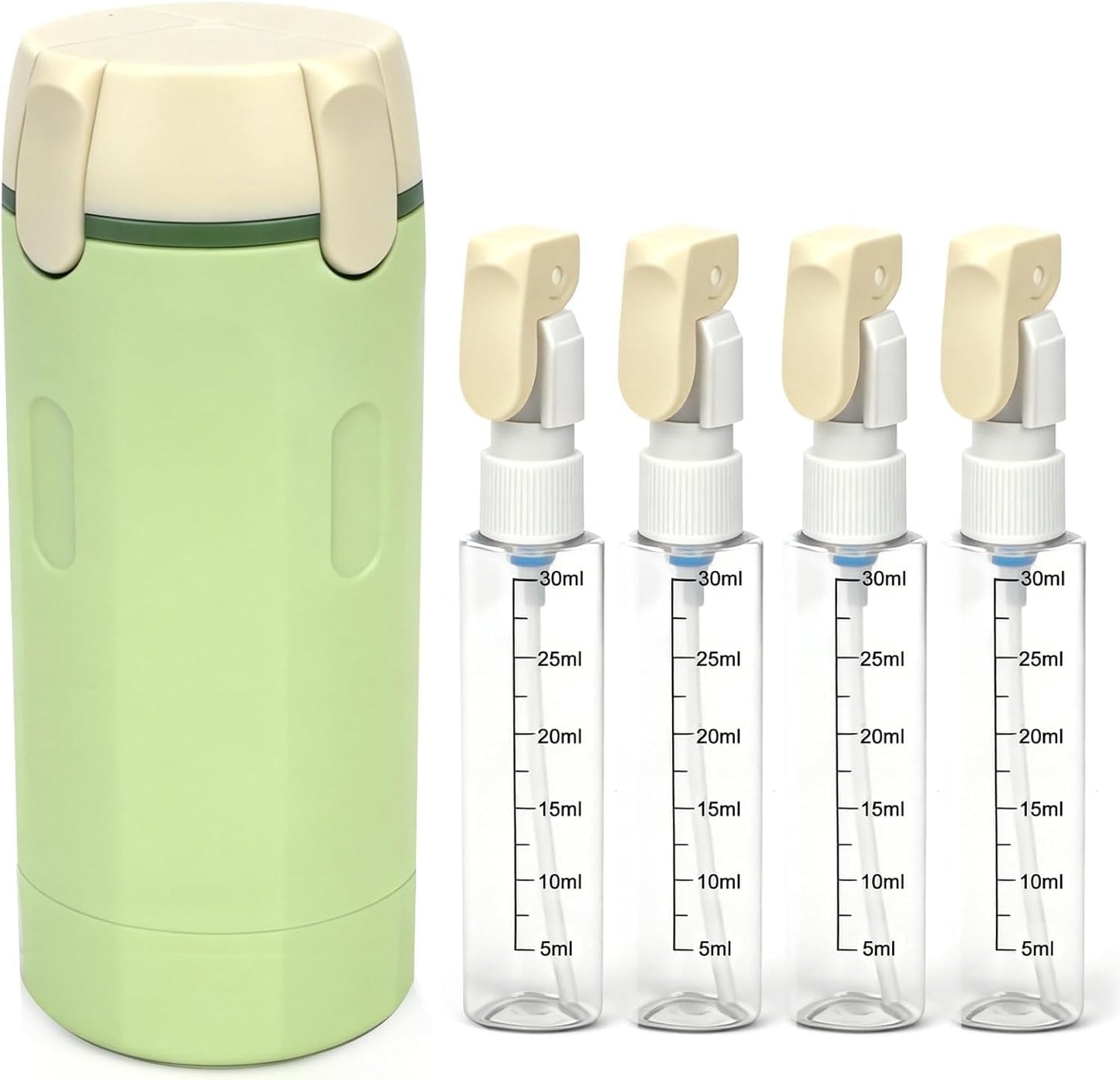 4 in 1 Travel Dispenser,4 Pack 30ML Travel Bottles for Toiletries,Refillable, Leak Proof and Portable,Suitable for Storing Shampoo, Shower Gel, Suitable for Travel, Camping (Green)