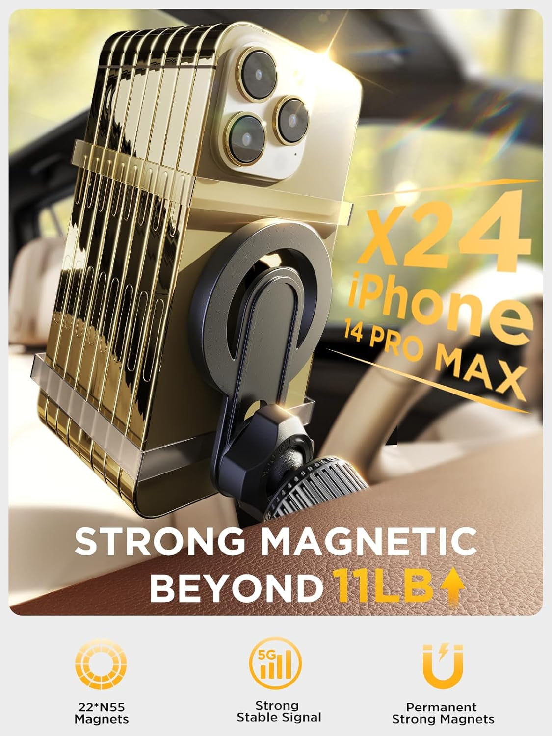 for Iphone Magsafe Car Mount Vent with Stable Structure Metal Hook [Never Shaking] [360° Adjustable] Strong Magnetic Cell Phone Holders for Your Car for All Smartphones & All Car Model