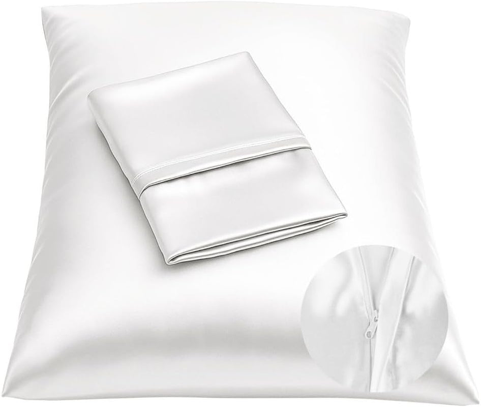 Satin Pillowcase with Zipper, for Hair and Skin Care, Feels Soft and Cool like a Silk Pillowcase, Satin Pillow Cases 2 Pack, Slik Pillow Cover, Baby Blue - Standard Size, Set of 2
