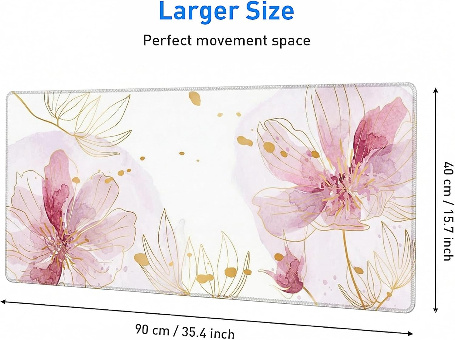Large Desk Mat Floral Mouse Pad, XXL Non-Slip Waterproof Keyboard Mat with Stitched Edges, Full Desk Protector for Women Office Home Laptop (Pink)
