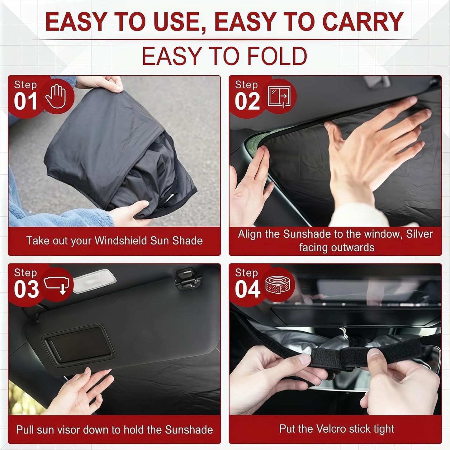 Windshield Sun Shade, Foldable Car Sunshade for Easy Storage, Universal Sun Protector for Cars, Suvs, Trucks – Blocks Glare, Reduces Heat, Keeps Interior Cooler