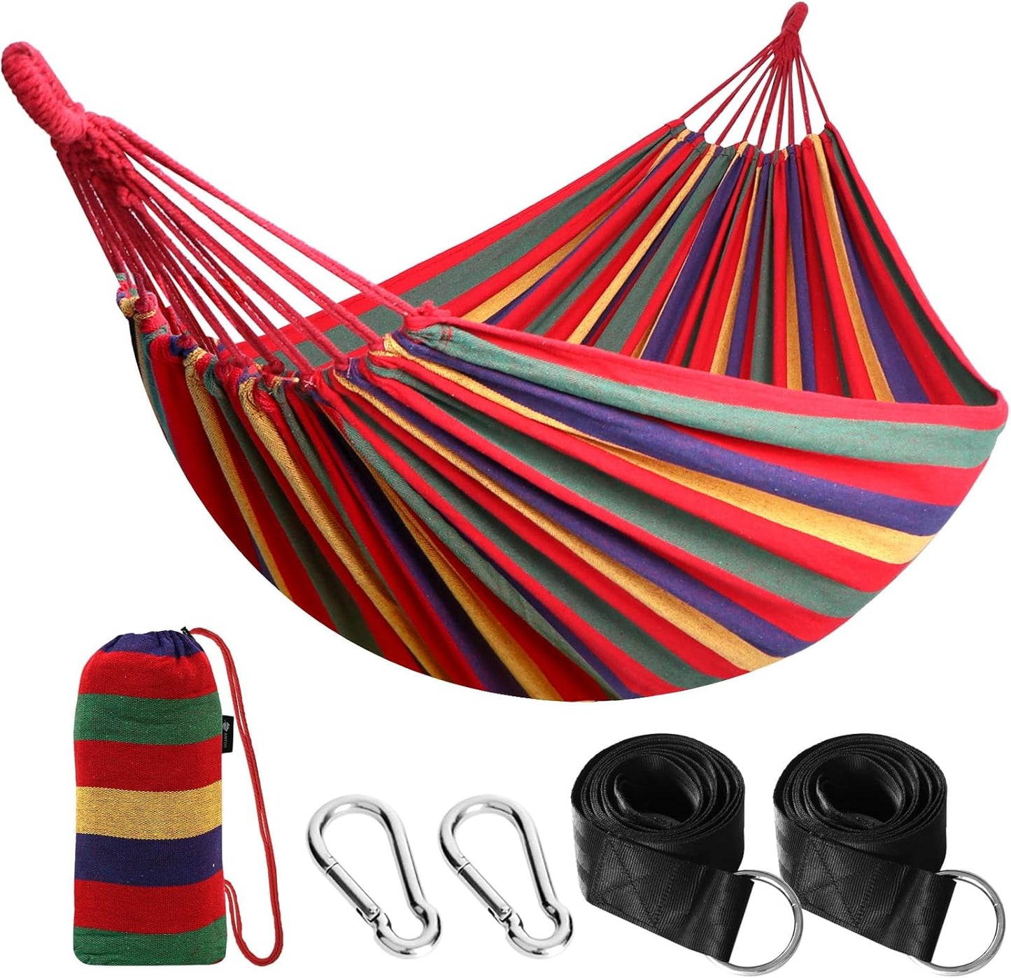 Cotton Hammock Portable Camping Hammocks for Hanging Sturdy Garden Comfortable Fabric Hammock with Tree Straps up to 660Lbs with Travel Bag for Camping Outdoor/Indoor Patio Backyard