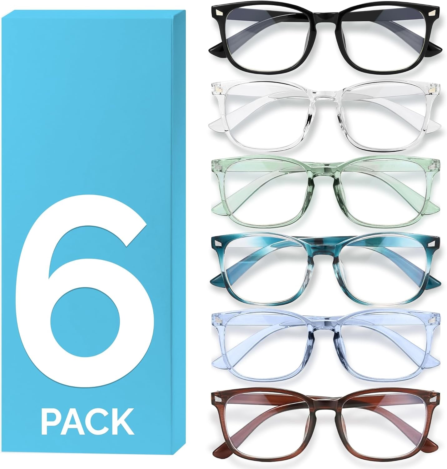 6 Pack Blue Light Blocking Glasses for Women Men – Stylish Computer & Gaming Glasses, Fashion Square Frame Eyewear