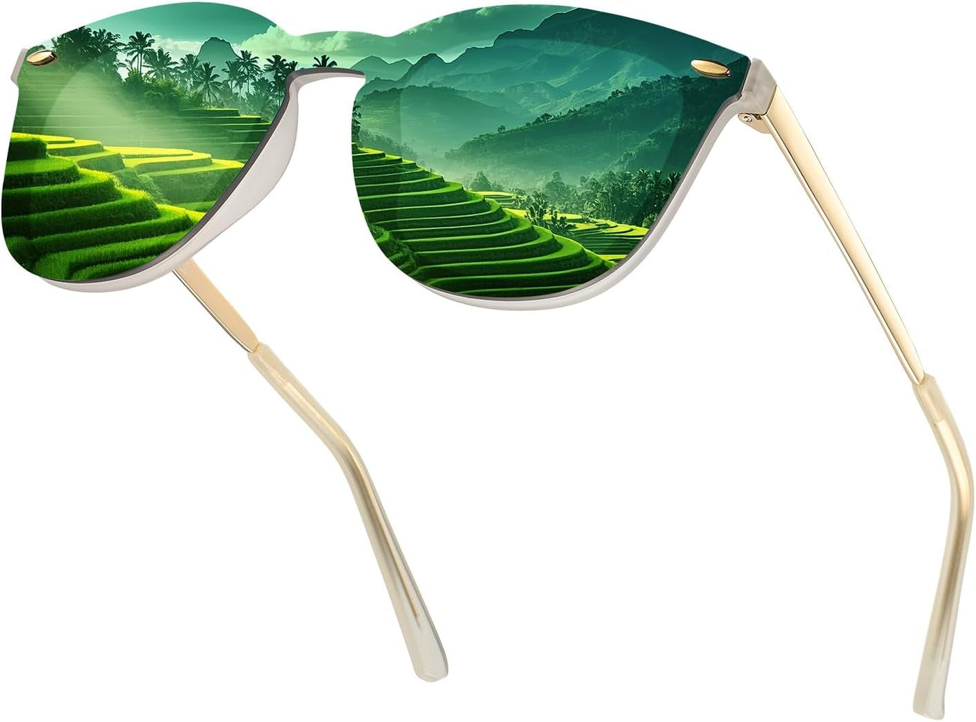 Trendy Rimless Mirrored Sunglasses Reflective Sun Glasses for Women Men