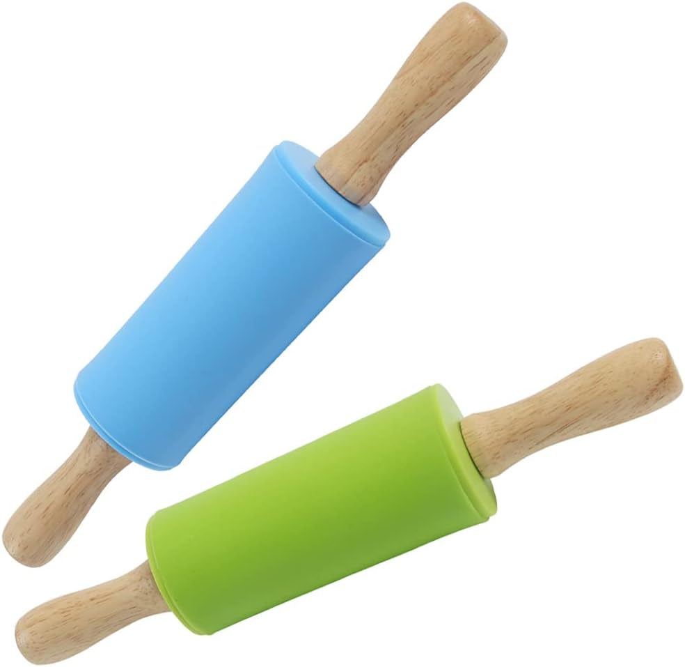 2PCS Small Rolling Pin, 9 Inch Kids Rolling Pin for Baking Supplies, Playdough, Wooden Handle Dough Rollers