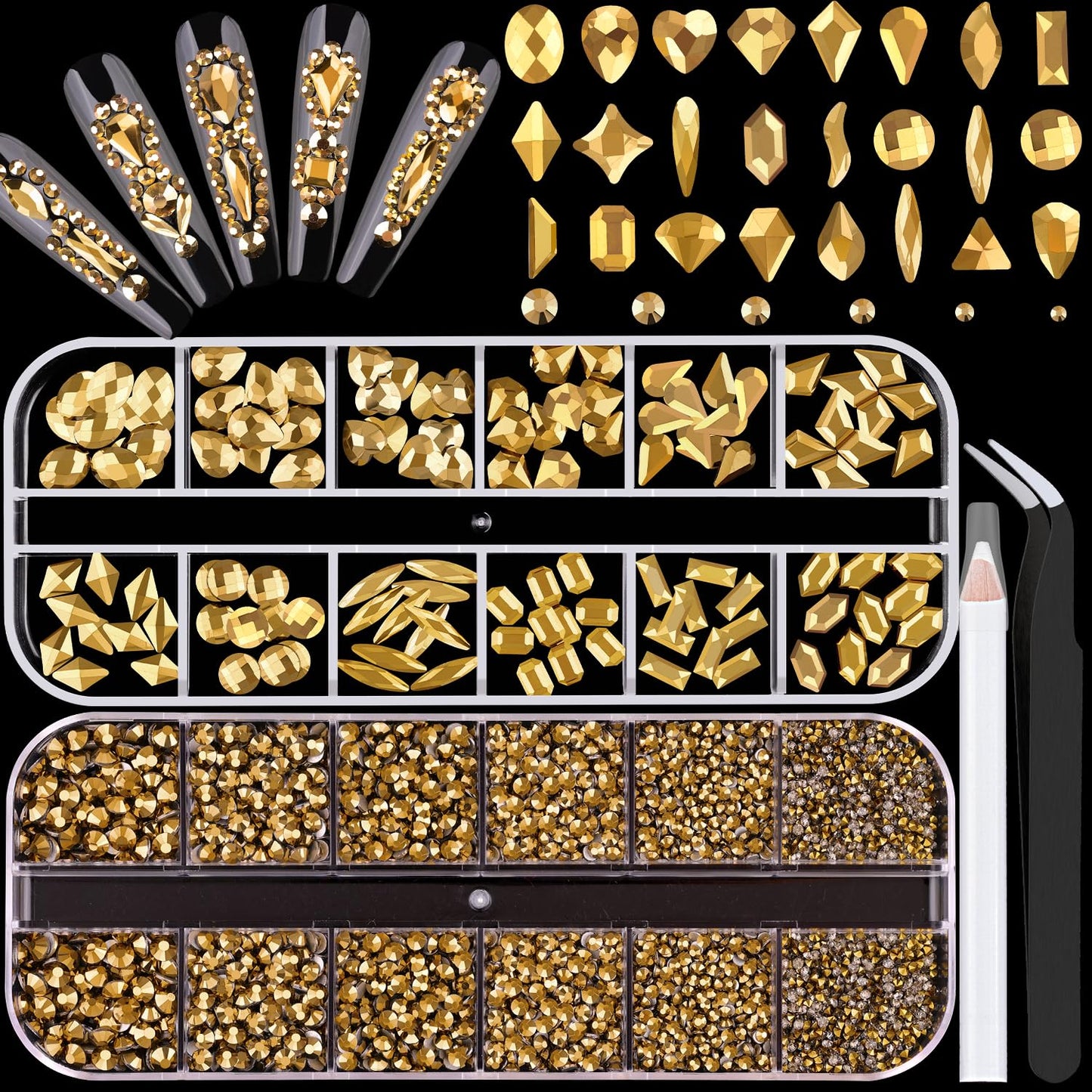 Nail Art Rhinestone Kit, 15Ml Rhinestone Gel Glue+Colorful Gems+Flatback Glass Crystal Ab&Clear Gemstones with Pickup Tools for Bedazzling Nail and Face Makeup