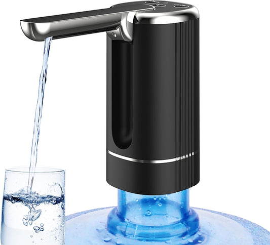 Foldable Water Dispenser with 1200Mah Lithium Battery for 5 Gallon Bottle, Automatic Stable Water Pump, Portable Drinking Water Jug Pump for Kitchen, Home, Office, Camping, Living Room, Beach (Black)