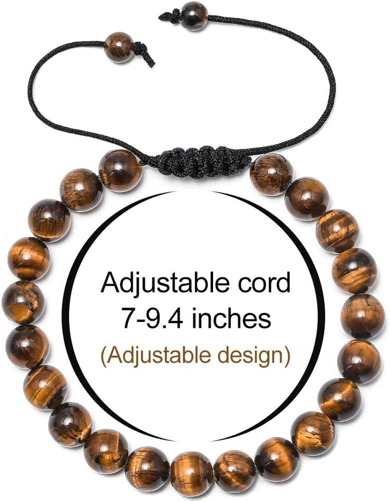 Fathers Day Gift Mens Bracelet - Beaded Natural Stone 8Mm Tiger Eye Matte Agate Lava Rock Bracelets for Men Teen Boys Grandpa Dad Birthday Gifts Jewelry