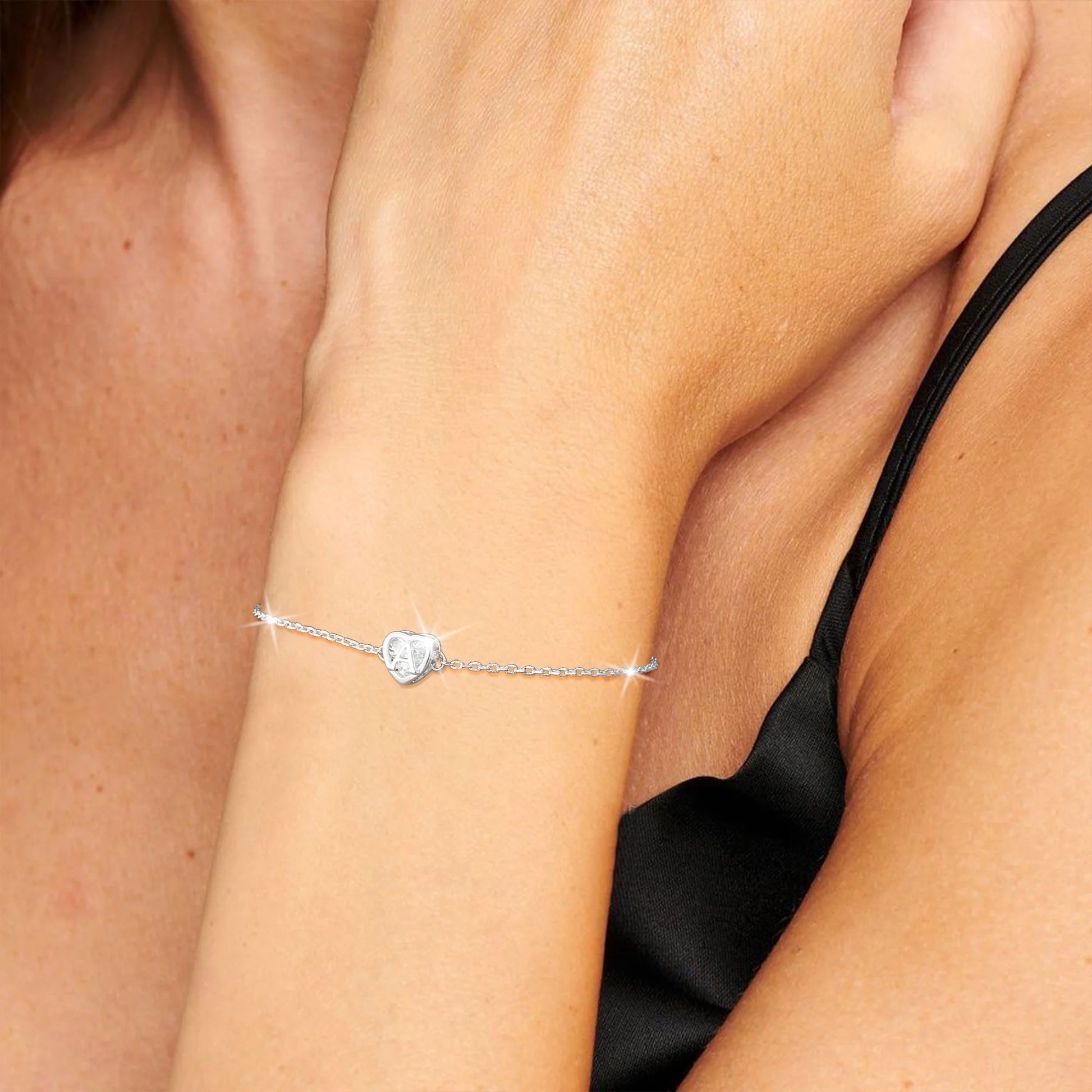 S925 Sterling Silver Plated Love Heart Initial Bracelets for Women Girls CZ Letter W Bracelet Birthday Graduation Jewelry Gifts Teen Her Mom Wife Lady Adults Kids Age Ideas