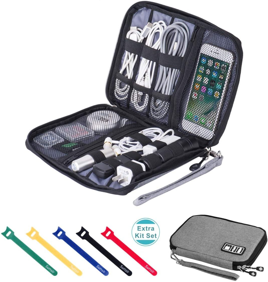 Travel Cable Organizer Bag Waterproof Portable Electronic Accessories Organizer for USB Cable Cord Phone Charger Headset Wire SD Card with 5Pcs Cable Ties(Blue)
