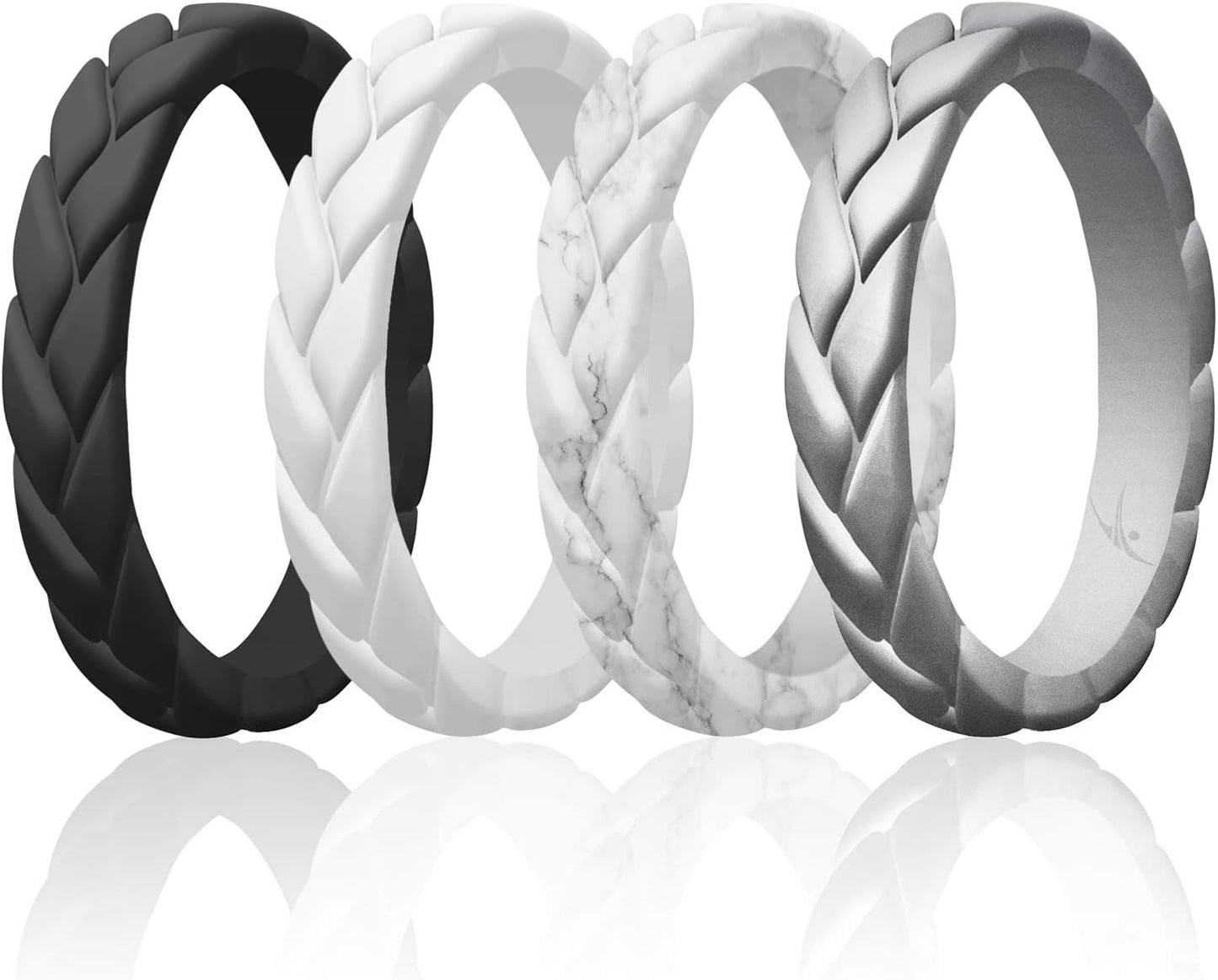 Silicone Rubber Wedding Rings for Women, Thin Stackable Rubber Silicone Wedding Band, Bridal Jewelry Set, Anniversary Rings, Promise Ring, Flame Leaves & Leaves Style, Multi Packs, Multi Colors