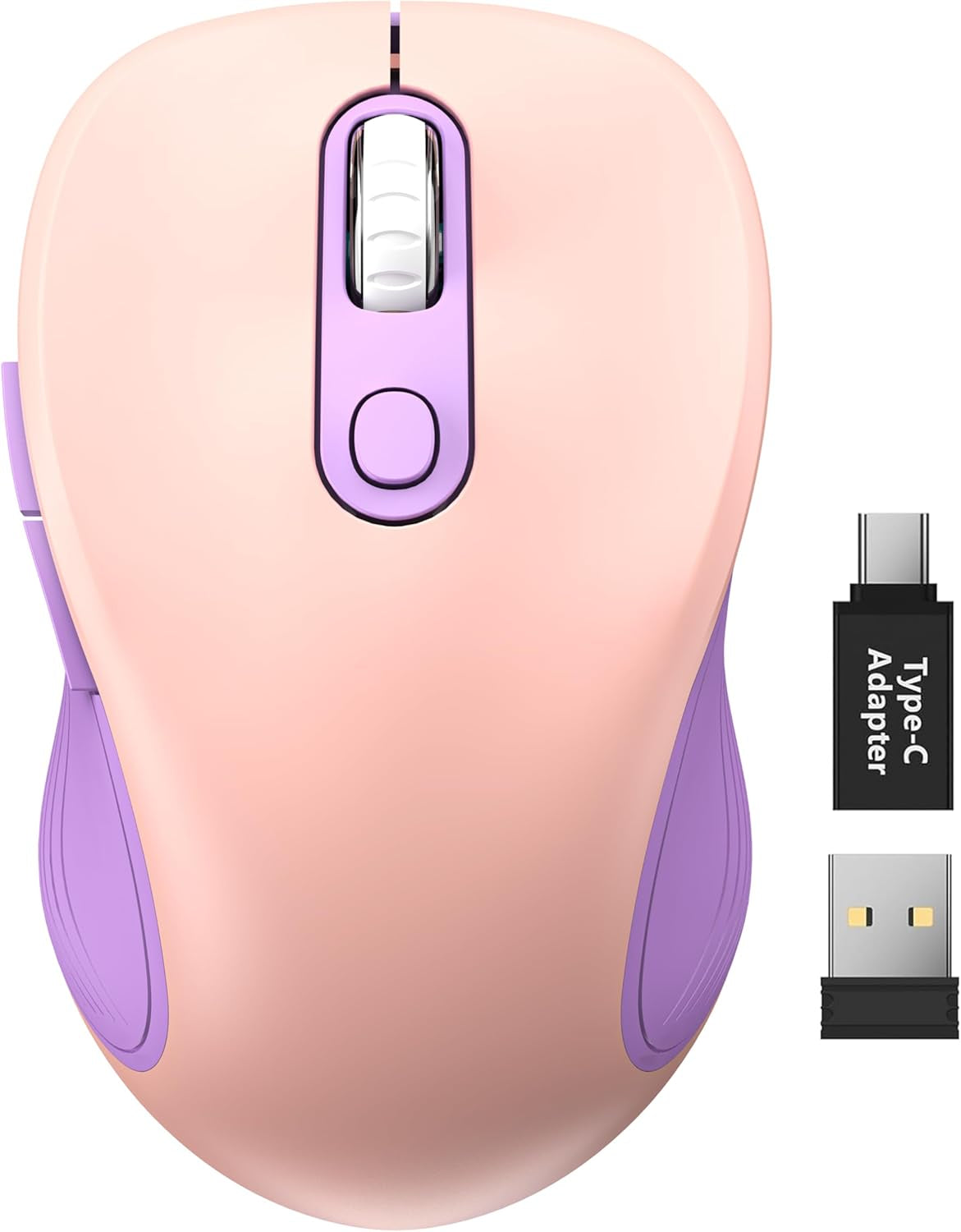 Wireless Mouse for Laptop, 2.4Ghz Ergonomic Computer Mouse with Back & Forward Buttons, 3 Adjustable DPI Levels, 6 Buttons, Optical USB Cordless Mice for Windows Macbook PC, M01 (Baby Pink)