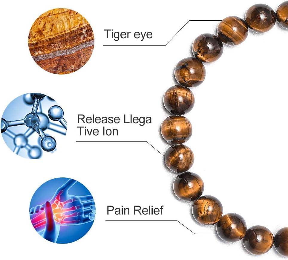 Fathers Day Gift Mens Bracelet - Beaded Natural Stone 8Mm Tiger Eye Matte Agate Lava Rock Bracelets for Men Teen Boys Grandpa Dad Birthday Gifts Jewelry