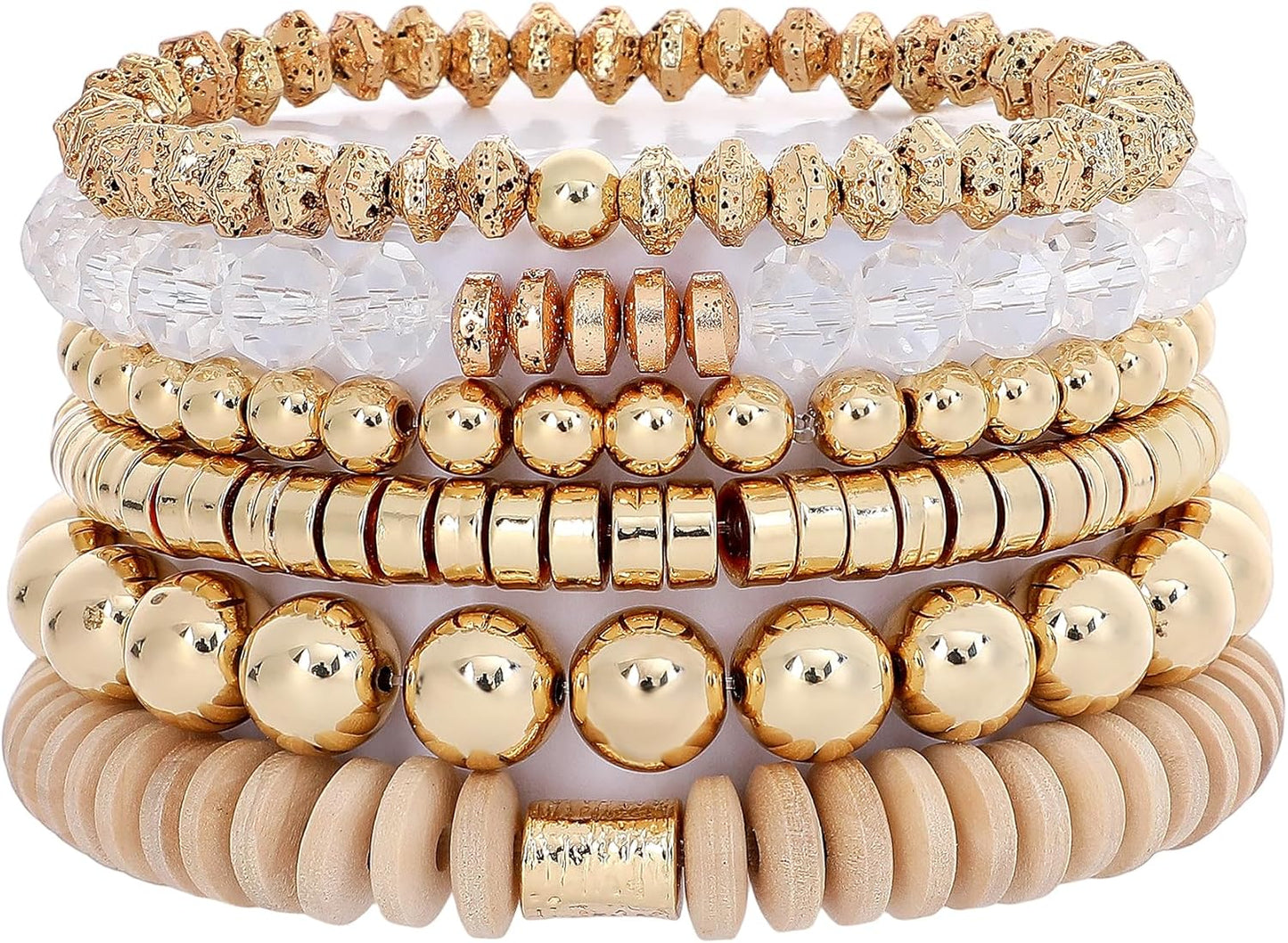 Simple Beaded Gold Plated Bangles Bracelet Chunky Bamboo Tube Curved Stacking Clear Acrylic Colorful Beads Stretchable Gold Plated Bracelets Set for Women