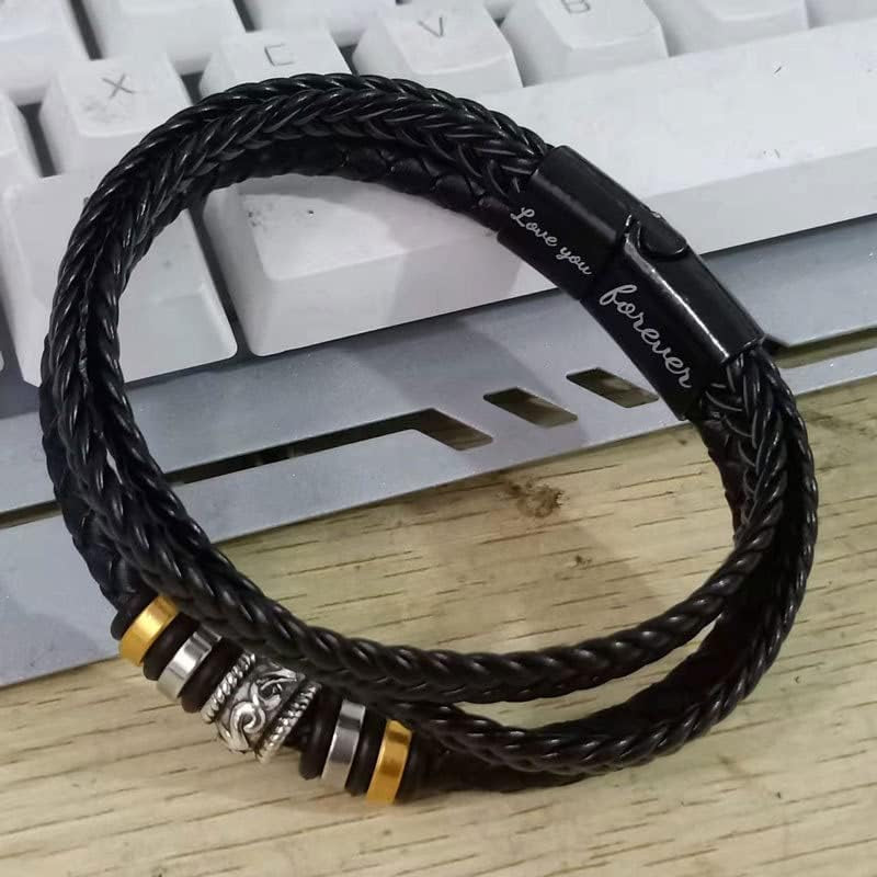 to My Son/To My Grandson Bracelet,Mens Leather Bracelet with Stainless Steel Clasp,Multi-Layer Braided Genuine Leather Bracelet Inspirational Wristband,Mens Bracelet(8.3Inch)