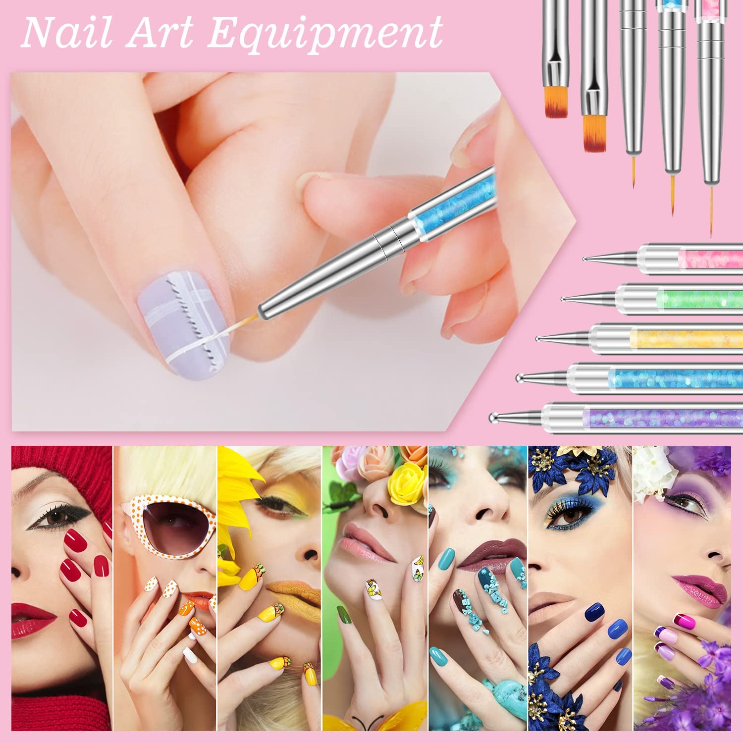 6 Pcs in 1 Set Resin Nail Art Palette with 5 Nail Brushes, Nail Tech Supplies Tools Nail Polish Mixing Palette Double-Ended Dotting Pen for Nail Art