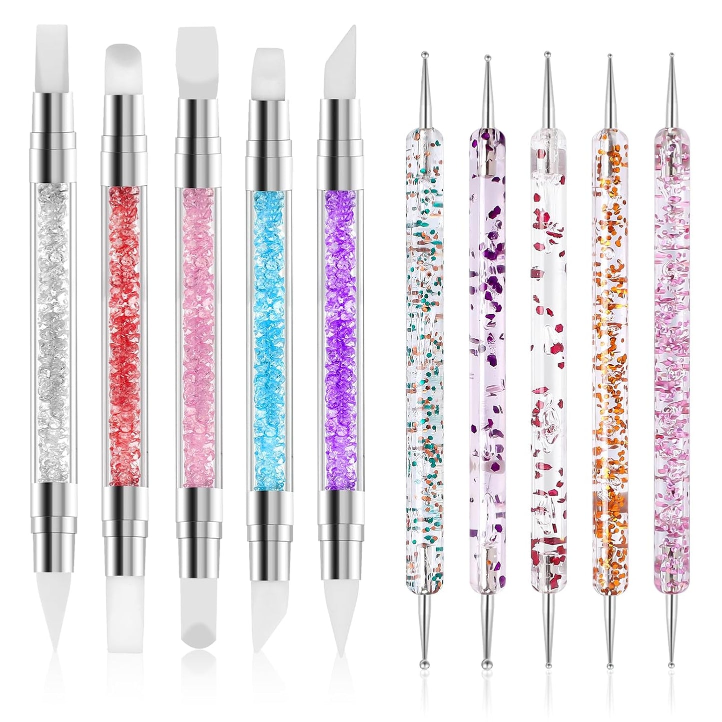 5 Pcs Nail Art Sculpture Pen Dual Tipped Silicone Nail Tools Nail Art Acrylic Pen Silicone Brushes for Resin Nail Art Tools for Design Nail Foil Carving Drawing Effect Shaping Drawing