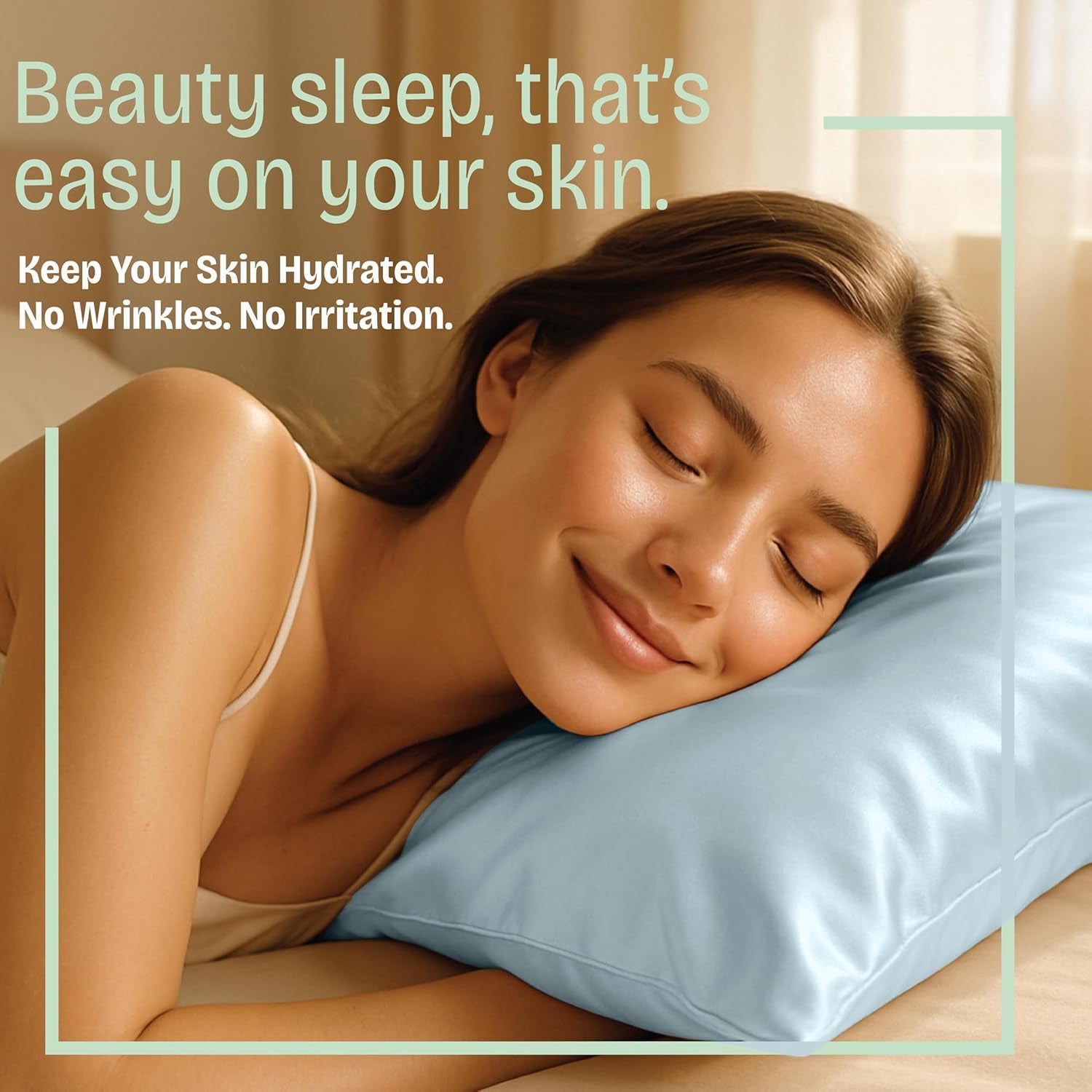 Satin Pillowcase with Zipper, for Hair and Skin Care, Feels Soft and Cool like a Silk Pillowcase, Satin Pillow Cases 2 Pack, Slik Pillow Cover, Baby Blue - Standard Size, Set of 2