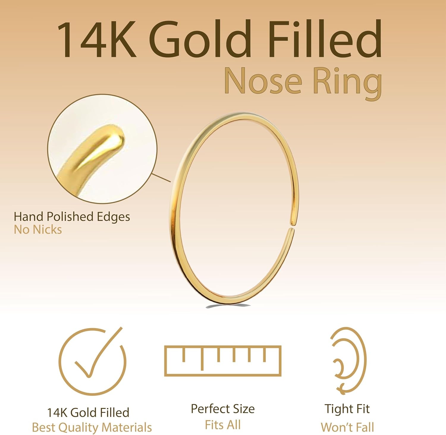 Gold Nose Ring - Tiny Thin 20 Gauge 7Mm Nose Hoop - Small 14K Gold Filled Nose Piercing Jewelry for Women - Handmade Nose Rings Hoops - Gift Ready