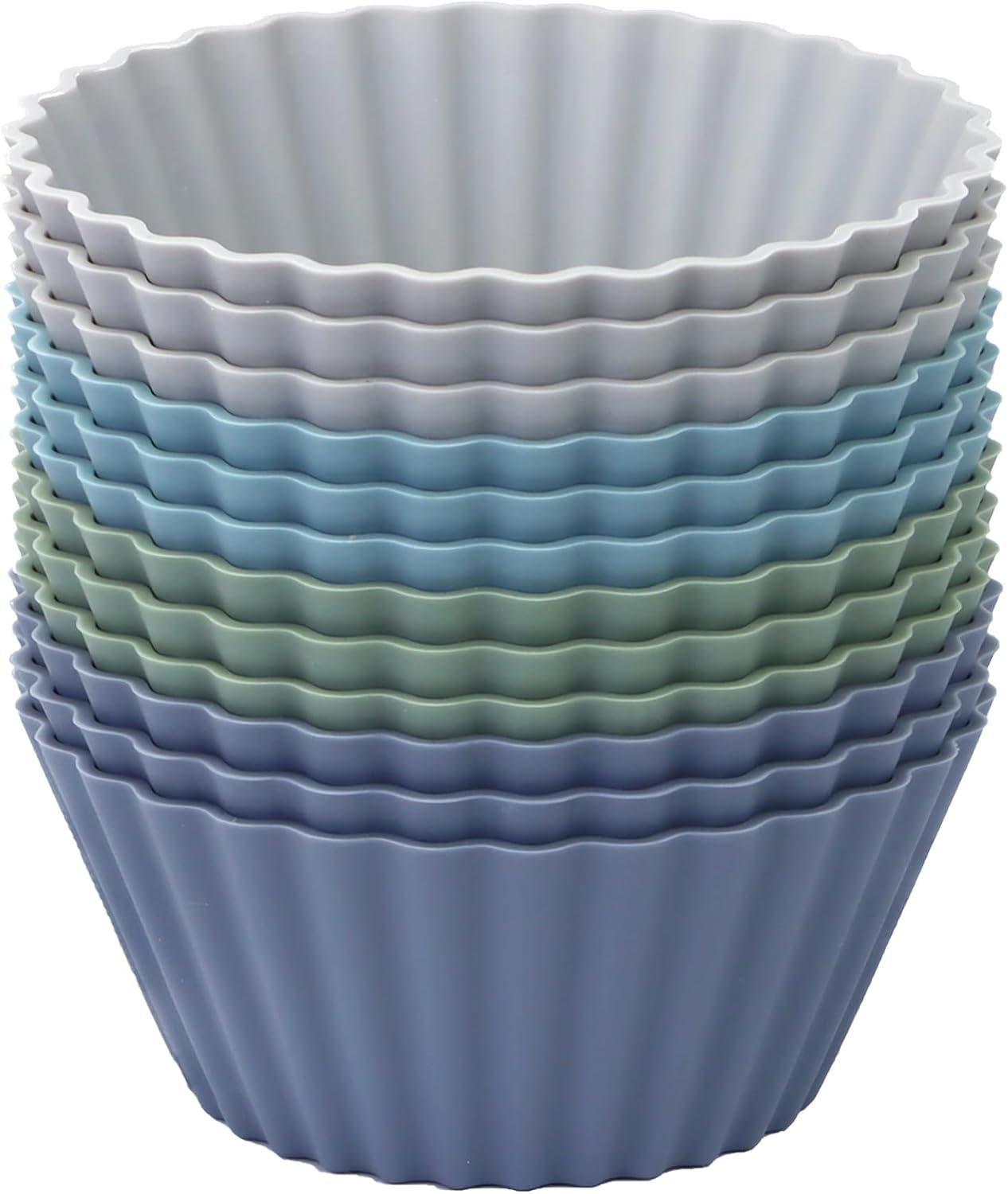 Silicone Baking Muffin Cups 12 Pack, Reusable Cupcake Liners Cake Molds, BPA Free, Dishwasher Safe(White, Green, Navy, Dusty Blue)