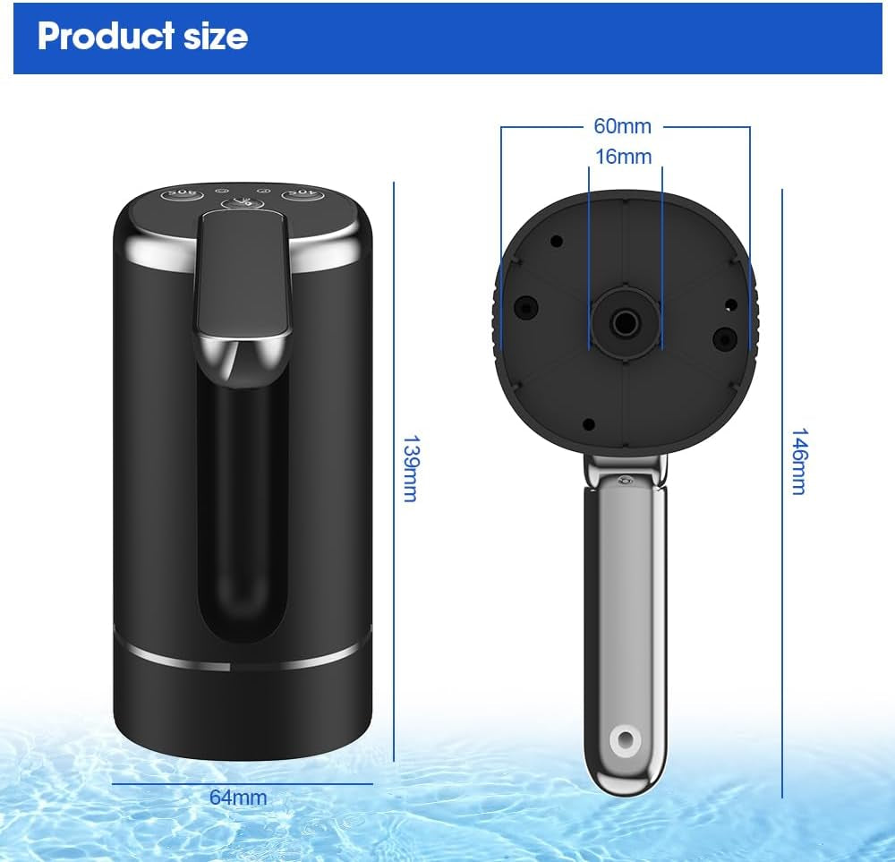 Foldable Water Dispenser with 1200Mah Lithium Battery for 5 Gallon Bottle, Automatic Stable Water Pump, Portable Drinking Water Jug Pump for Kitchen, Home, Office, Camping, Living Room, Beach (Black)