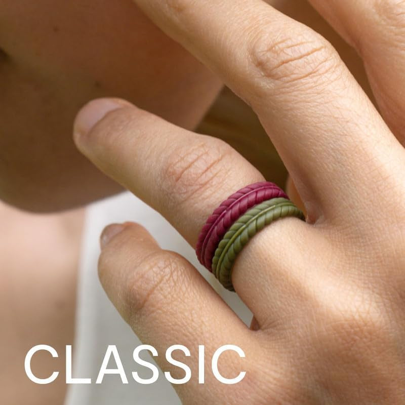 Silicone Rubber Wedding Rings for Women, Thin Stackable Rubber Silicone Wedding Band, Bridal Jewelry Set, Anniversary Rings, Promise Ring, Flame Leaves & Leaves Style, Multi Packs, Multi Colors