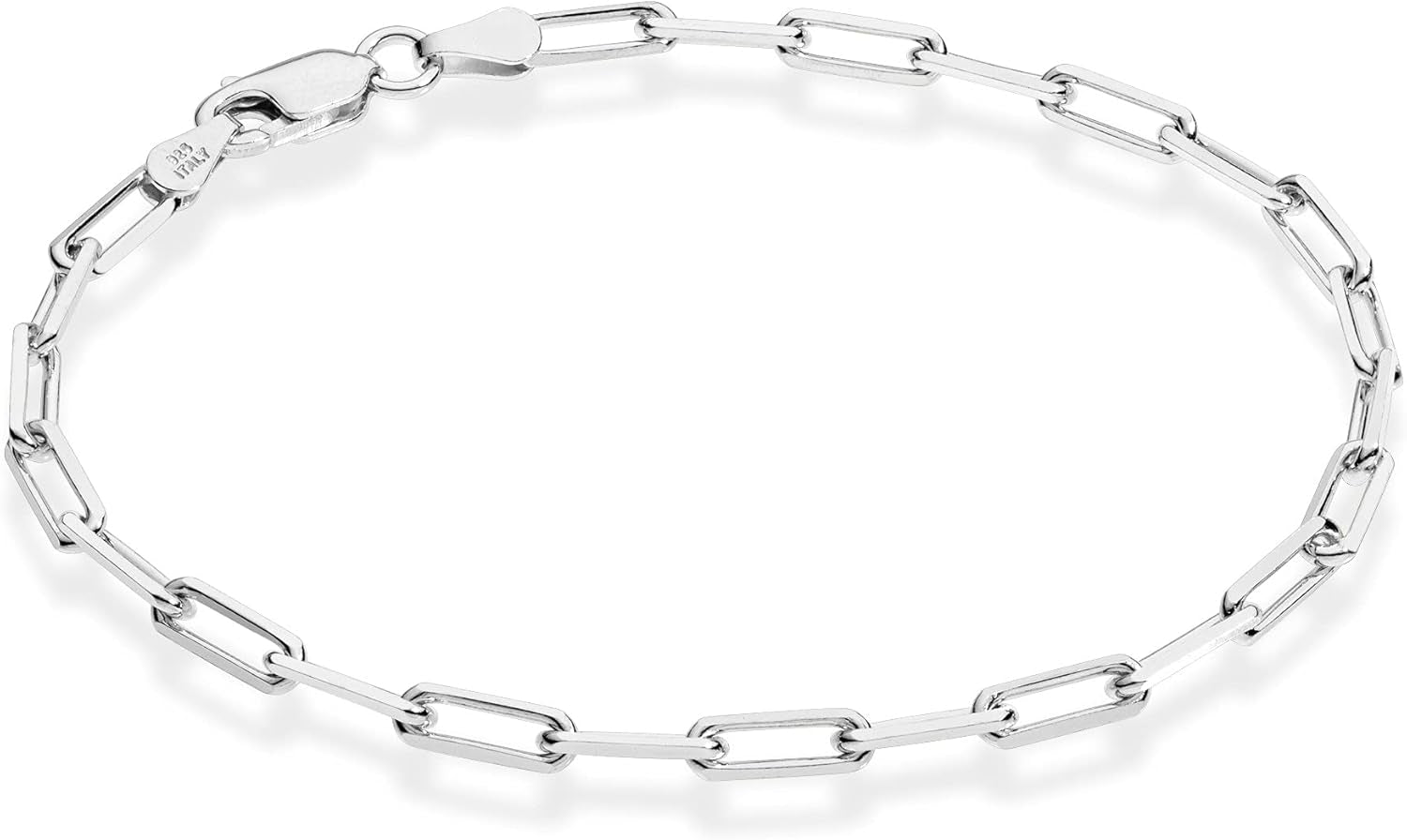 Solid 925 Sterling Silver Italian 3Mm Paperclip Link Chain Bracelet for Women Men, Made in Italy