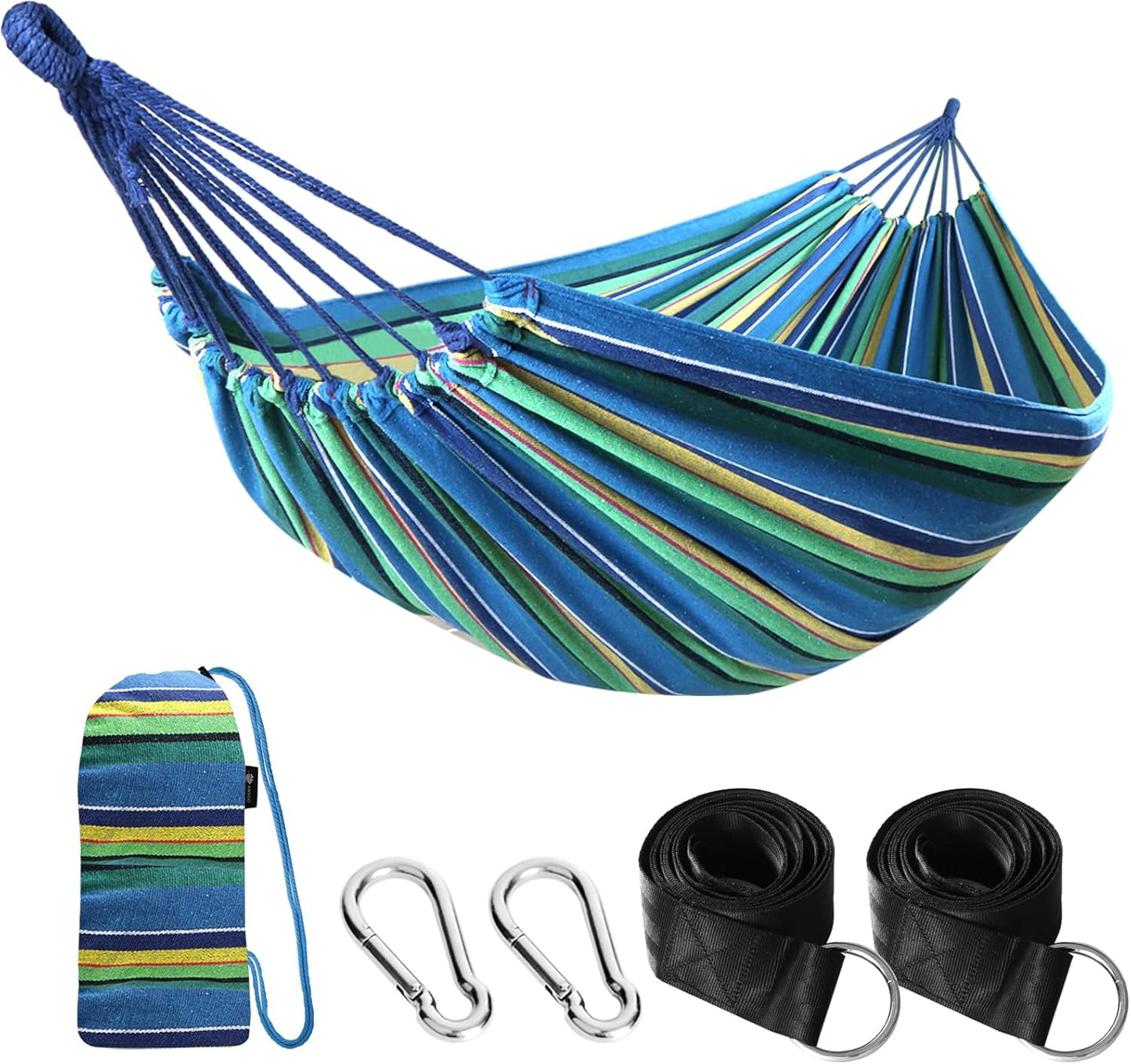 Cotton Hammock Portable Camping Hammocks for Hanging Sturdy Garden Comfortable Fabric Hammock with Tree Straps up to 660Lbs with Travel Bag for Camping Outdoor/Indoor Patio Backyard