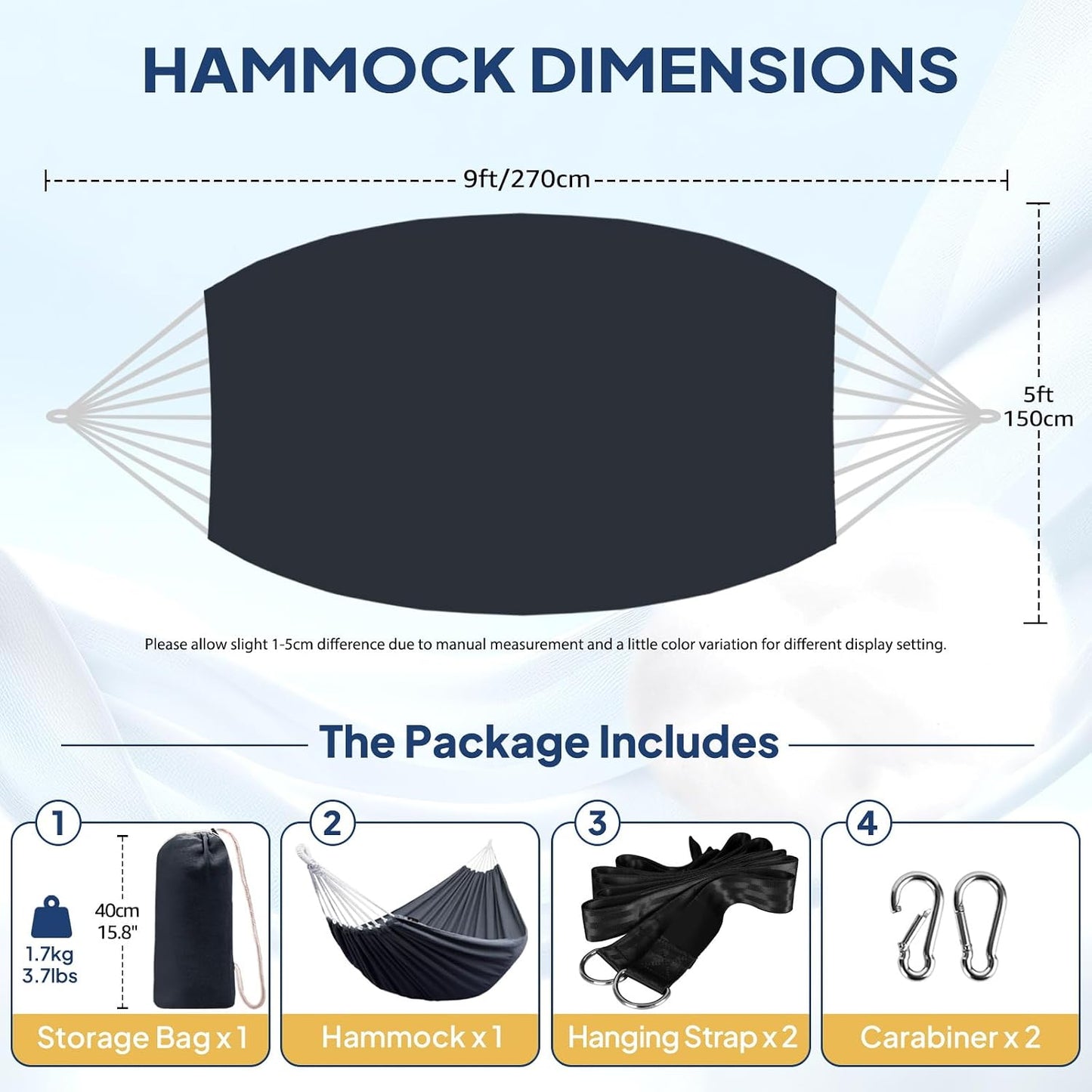 Cotton Hammock Portable Camping Hammocks for Hanging Sturdy Garden Comfortable Fabric Hammock with Tree Straps up to 660Lbs with Travel Bag for Camping Outdoor/Indoor Patio Backyard