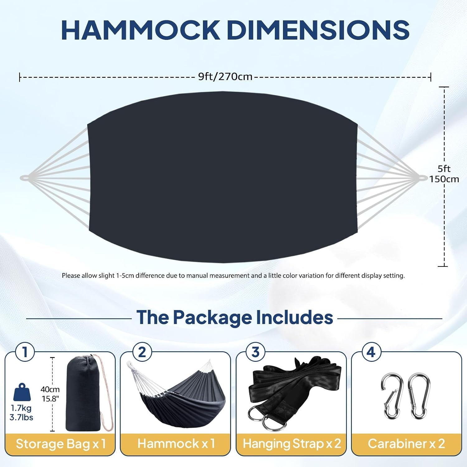 Cotton Hammock Portable Camping Hammocks for Hanging Sturdy Garden Comfortable Fabric Hammock with Tree Straps up to 660Lbs with Travel Bag for Camping Outdoor/Indoor Patio Backyard